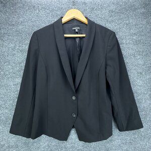 Eileen‎ Fisher Blazer Womens Medium Black Wool Blend Stretch 2 Button Silk LIned